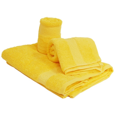 Комплект махровых полотенец "Cleanelly", цвет: желтый, 3 шт размеров даже после многократных стирок инфо 1150k.