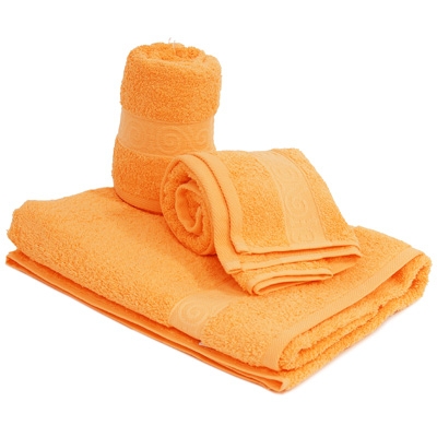Комплект махровых полотенец "Cleanelly", цвет: оранжевый, 3 шт размеров даже после многократных стирок инфо 1151k.