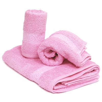 Комплект махровых полотенец "Cleanelly", цвет: розовый, 3 шт размеров даже после многократных стирок инфо 1152k.