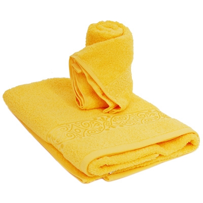 Комплект махровых полотенец "Cleanelly", цвет: желтый, 2 шт размеров даже после многократных стирок инфо 1160k.