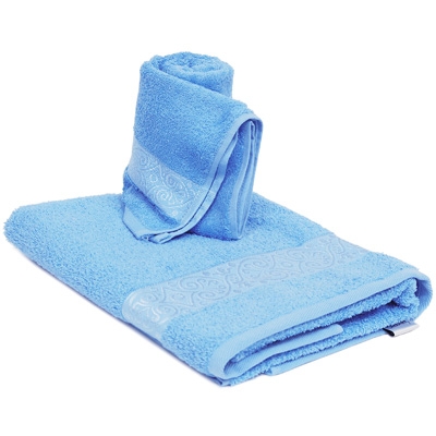 Комплект махровых полотенец "Cleanelly", цвет: голубой, 2 шт размеров даже после многократных стирок инфо 1167k.
