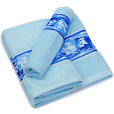 Комплект махровых полотенец "Летучий голландец", цвет: голубой Китае по заказу ООО "МаксиТекс" инфо 1174k.