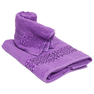 Комплект махровых полотенец "Cleanelly", цвет: фиолетовый, 2 шт размеров даже после многократных стирок инфо 1210k.